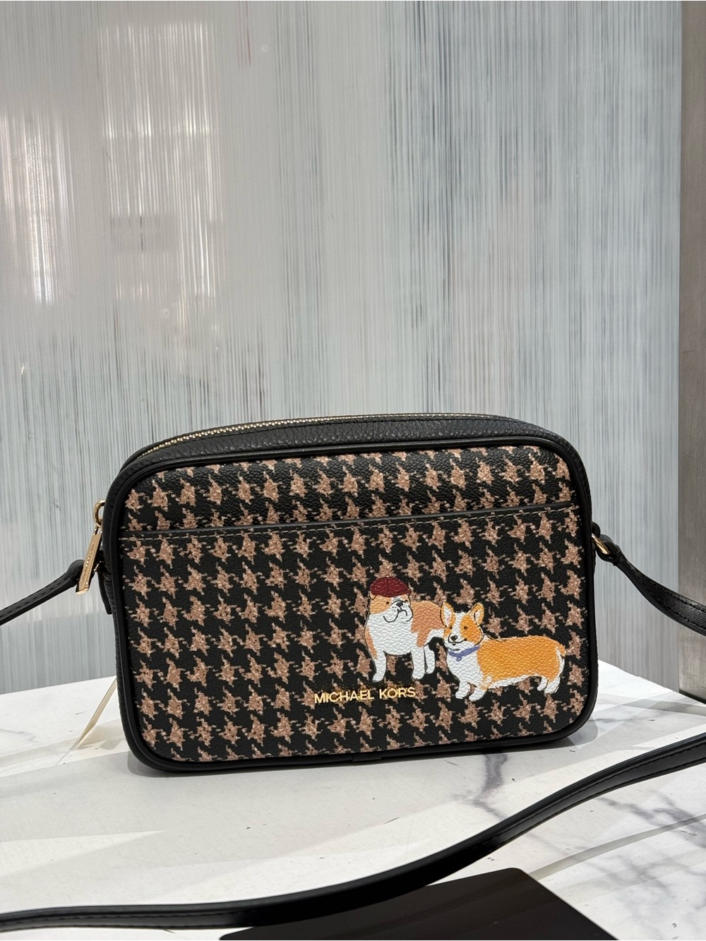 Michael Kors Jet Set Travel Small Houndstooth Print Camera Crossbody Bag